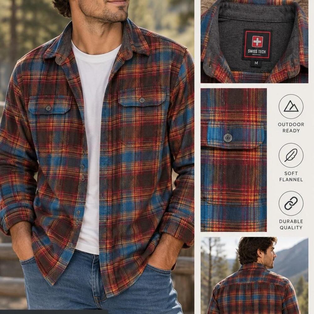Swiss Tech Multicolor Plaid Flannel Shirt – Size M
